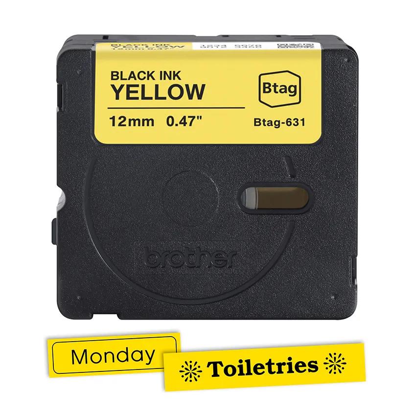 BTAG631 12MM BLACK ON YELLOW TAPE