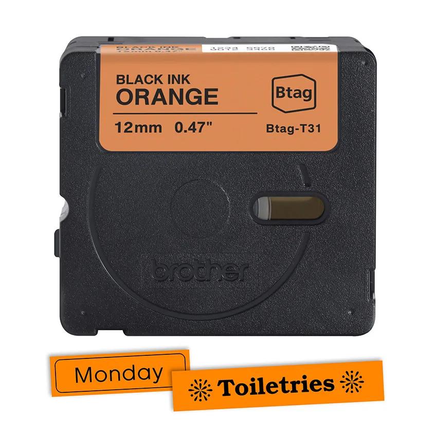 BTAGT31 12MM BLACK ON ORANGE TAPE