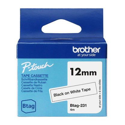 BTAG231 12MM BLACK ON WHITE TAPE