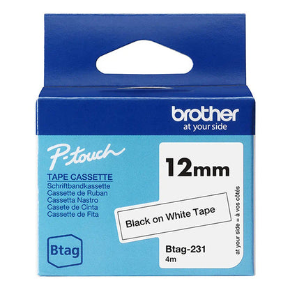 BTAG231 12MM BLACK ON WHITE TAPE