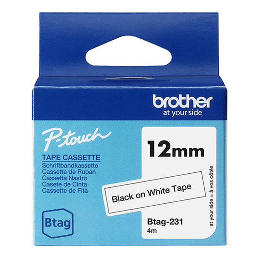BTAG231 12MM BLACK ON WHITE TAPE