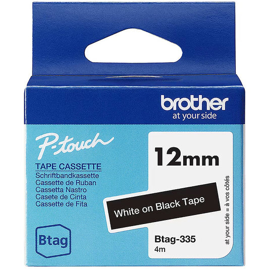 BTAG335 12MM WHITE ON BLACK TAPE
